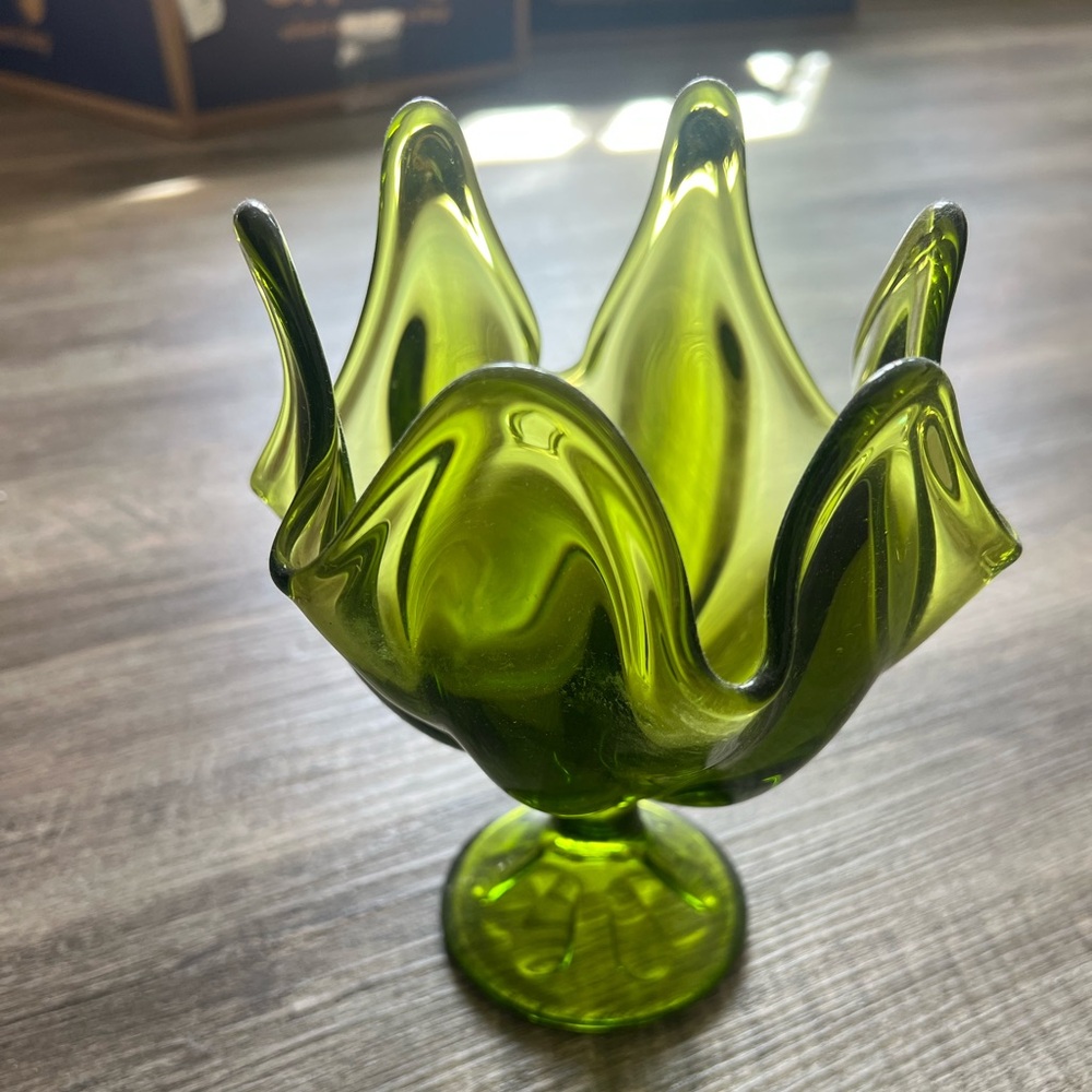 Green Glass Art Vase